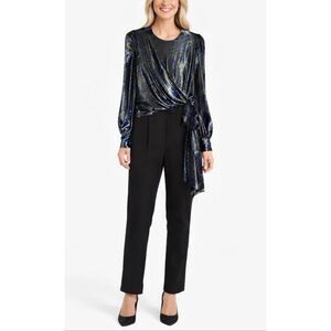 Michael Kors blue animal metallic tie waist jumpsuit 2